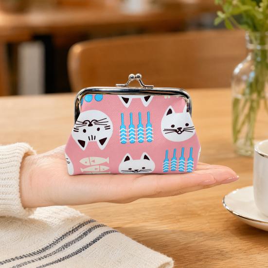 Cartoon Cat Coin Purse, Women Cute Kitten Change Purse, Kiss Lock Small Purse for Coins Cards Folded Cash