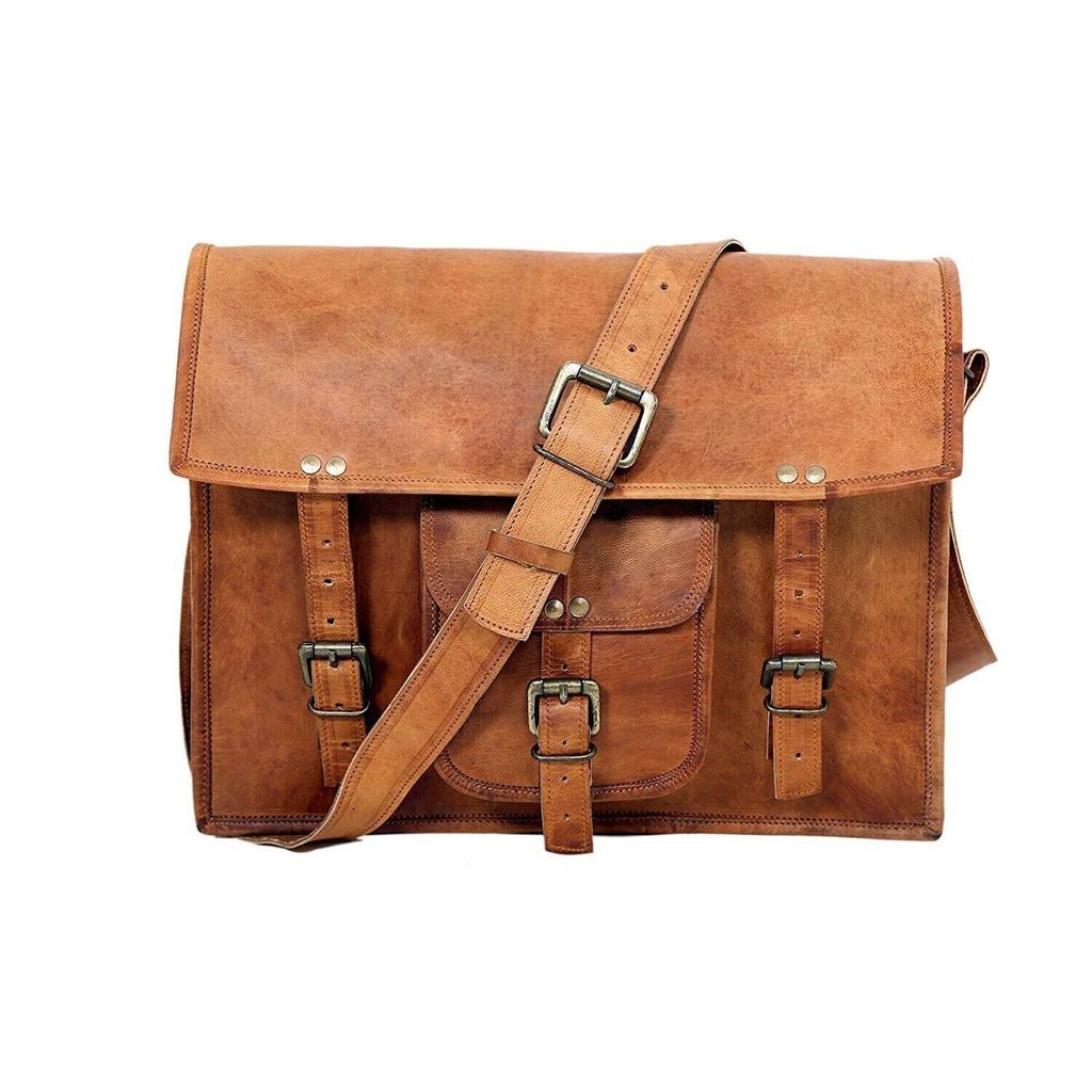 Mens Goat Vintage Brown Leather Messenger Bag Shoulder Laptop Briefcase