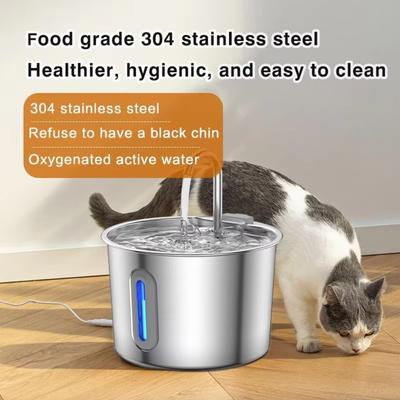 2.2L Cat Dog Water Fountain Stainless Steel Ultra Quiet Pet Drinking Fountain Filter System Water Level Window