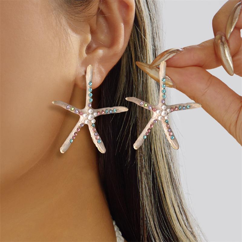 Süße Rosa Seestern Ohrstecker für Damen Bohemia Bunt Emaille Übertriebene Sternohrringe Anhänger Sommer Strand Schmuck Geschenk
