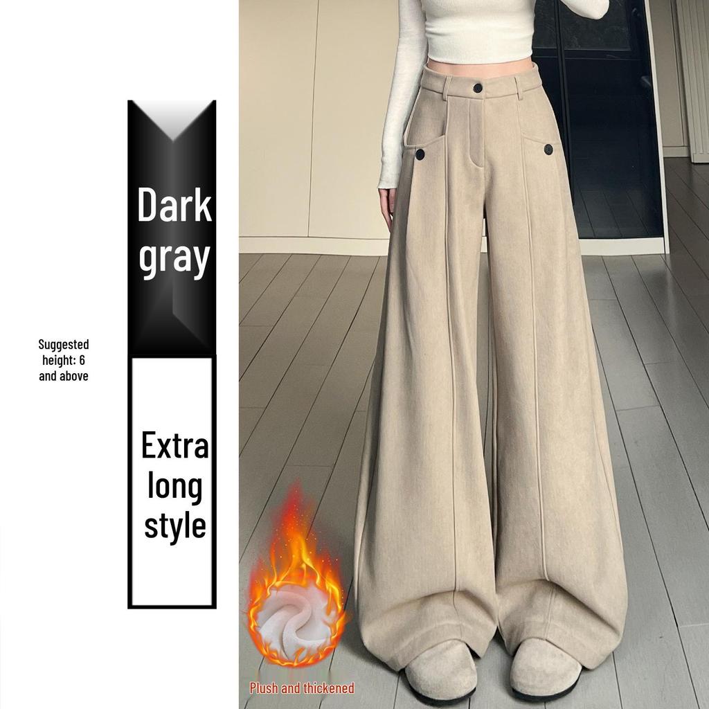 Women's Coffee Corduroy High-Waisted Wide-Leg Pants, 2026 Spring Collection