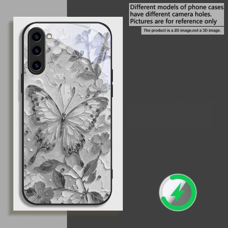 Elegant pink butterfly suitable for Samsung Galaxy S26 Ultra S20 FE S21 S22+ S23 Plus S24 Ultra 25 Edge black Glass Phone Casee