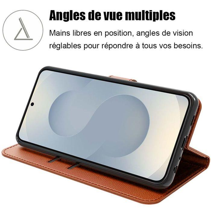 Coque de protection - BOOLING - pour Samsung Galaxy S25 Plus - Effet Cuir Marron - 2 Verres Trempés - Antichoc
