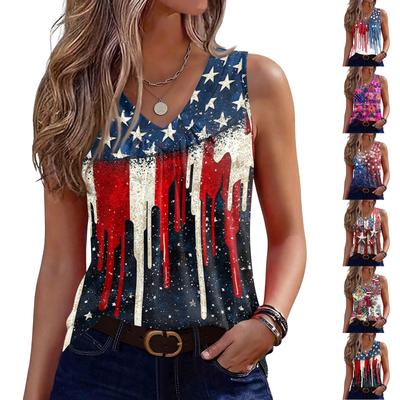 V-Neck Tank Top Women Print Tank Tee Casual Loose Fit Sleeveless Shirt