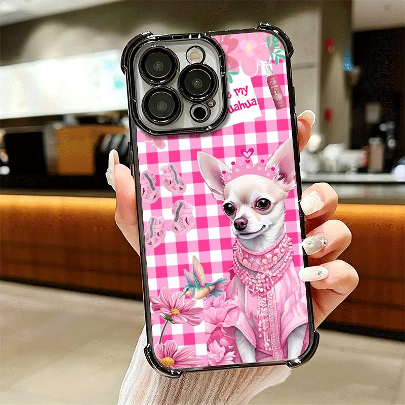 Chihuahua Puppy Teacup Dog Plating Phone Case For Iphone 16 17 Pro Max Air 16E 14 15 Plus 12 13 Mini Anti-Fall Airabag Cover