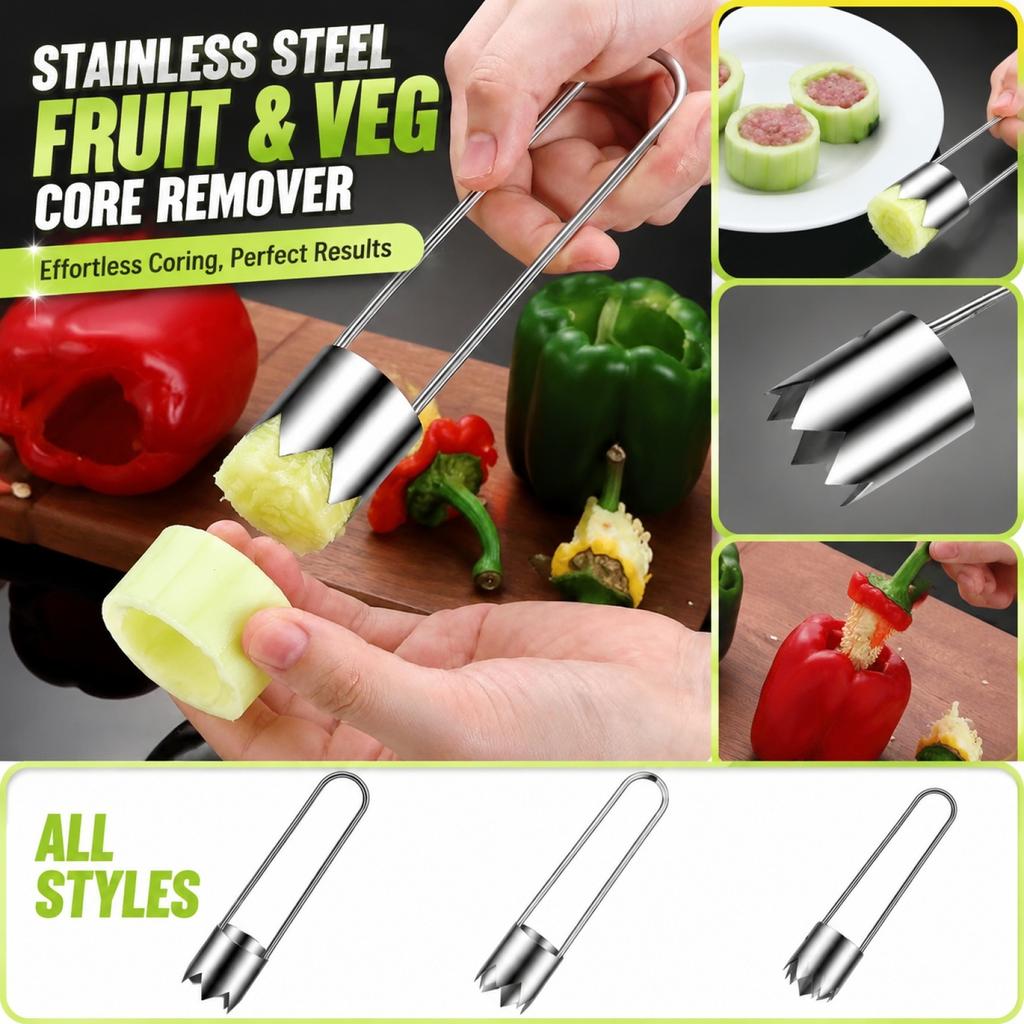 Stainless Steel Fruit Corer Apple Pear Corer Vegetable Core Remover Tool with Sharp Edge for Removing Seeds and Cores from Fruits and Vegetables