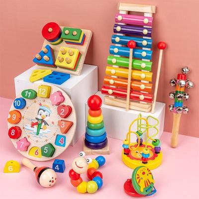 Jouets d'Éducation Précoce Montessori pour les Âges 0-3: Labyrinthe de perles, Enfilage de perles, Blocs à empiler, Pegboard, Ver à tordre, et Piano musical éducatif