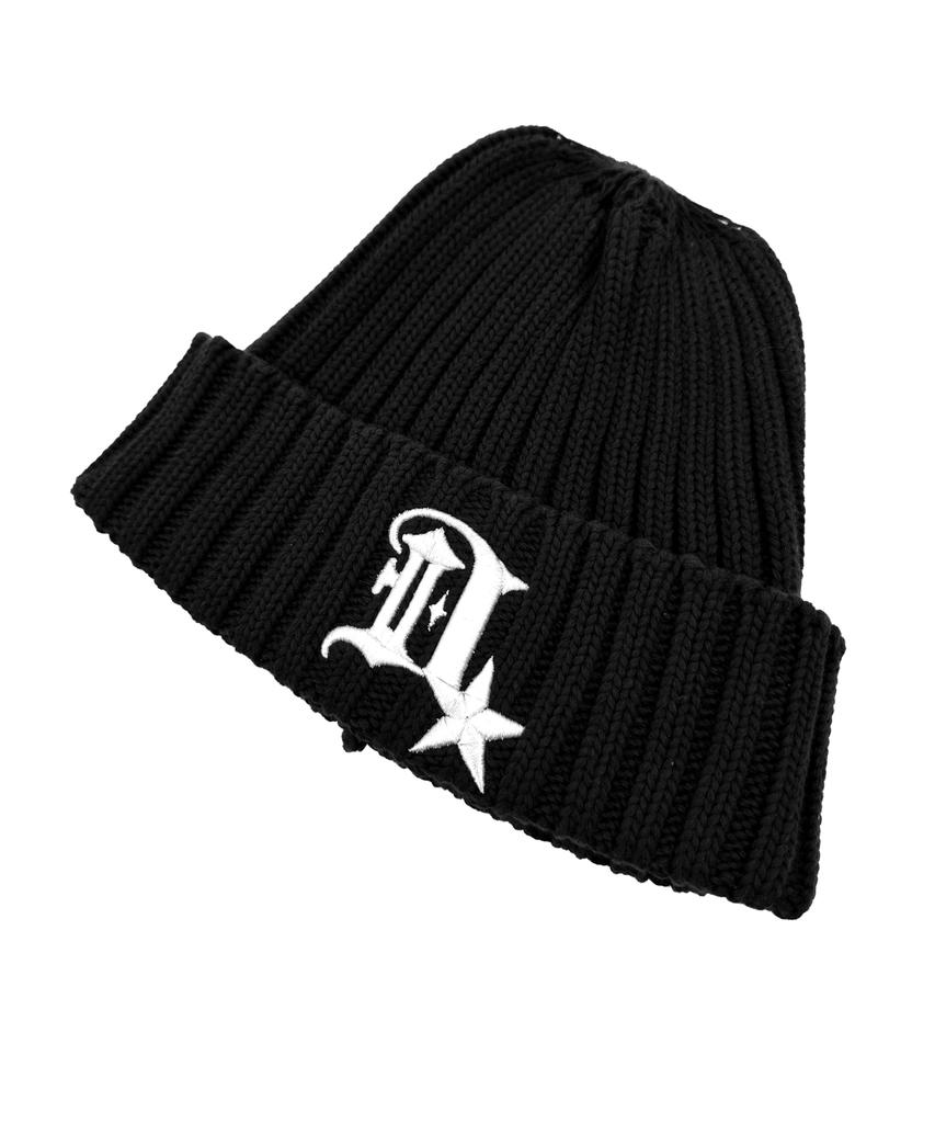 Damiswi Ribbed D Symbol Cotton Beanie_Black