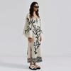 Loose Printed V Neck Women Dress Long Flare Sleeve Side Split Casual Holidays Dresses Spring Summer Elegant Beach Lady Robe