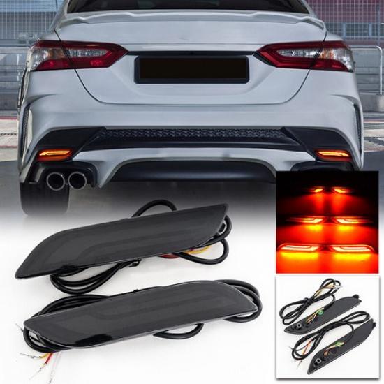 LED Rear Reflector Tail Brake Signal Lamp Foglights Smoke For 18-20 Toyota Camry