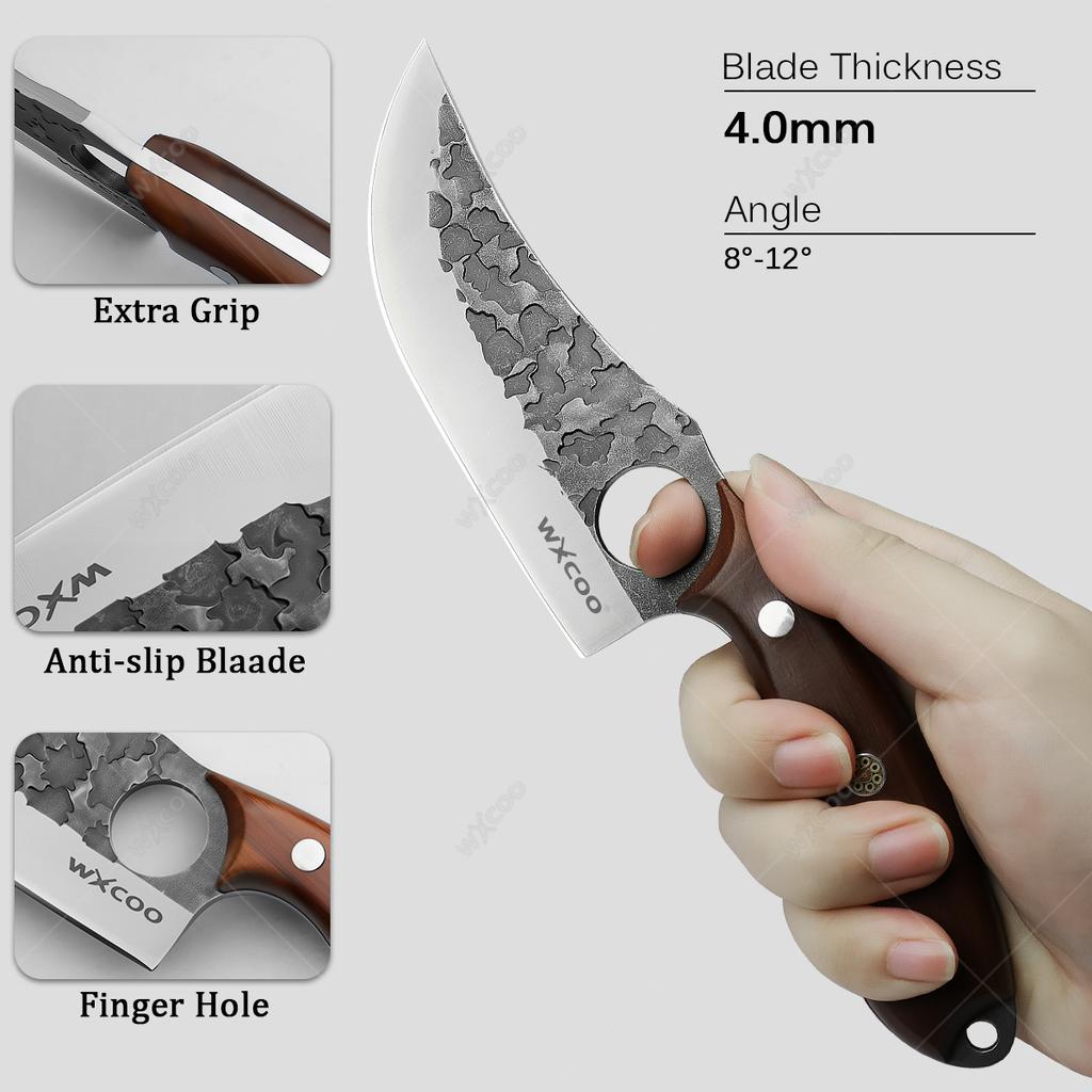 Edelstahl Hackmesser Ausbeinmesser Geschmiedetes Küchenchefmesser Fleisch Fisch Obstmesser Professionelles Metzgeresser mit Abdeckung