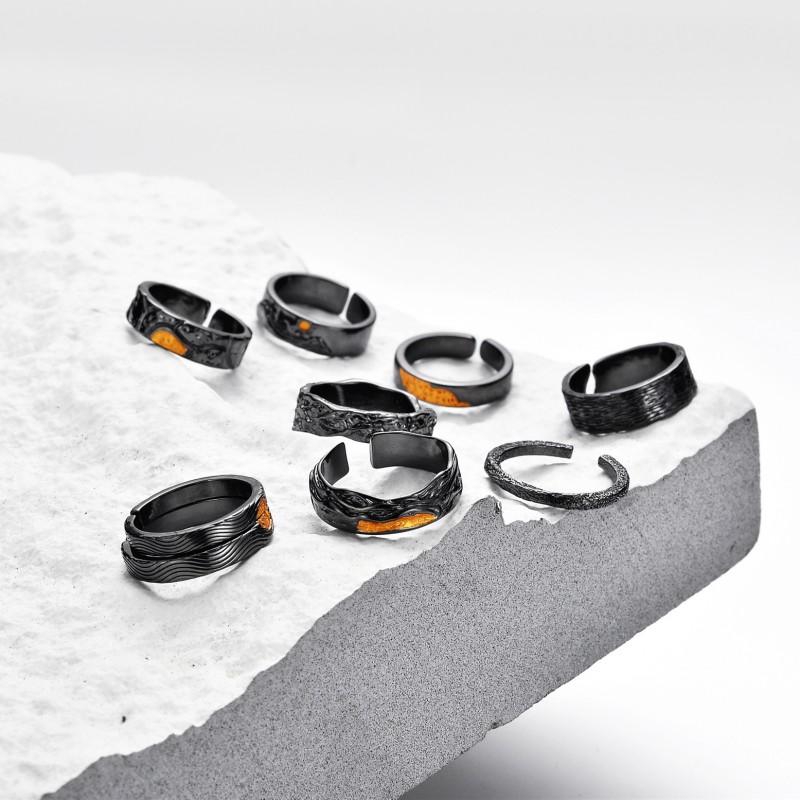 Adjustable Open Ring Men Women Minimalist Mountain-Inspired Geometric Design Vintage Silver-Plated Copper Band