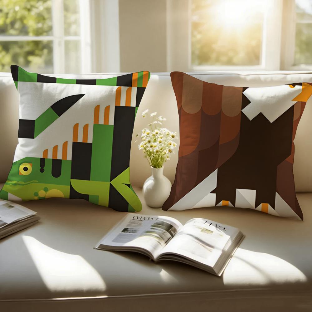 Minimalist Simple Animal Anime Art Cushion Cover Pillowcase Antidustmite Invisible Zipper Short Plush Sofa Cushion