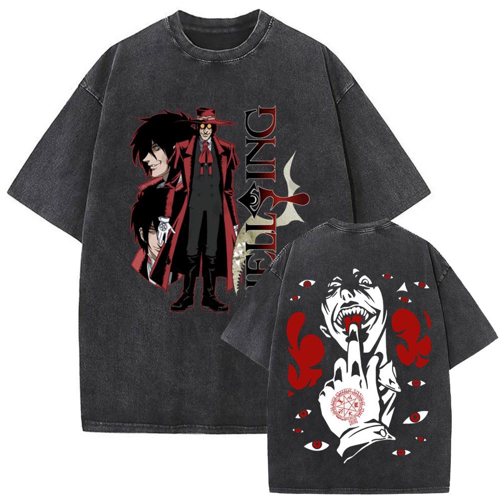 Washed Vintage Anime Hellsing Abraham Van Helsing Vampire Alucard Double Sided Print Tshirts Unisexs s Unisexga Oversized T Shirts