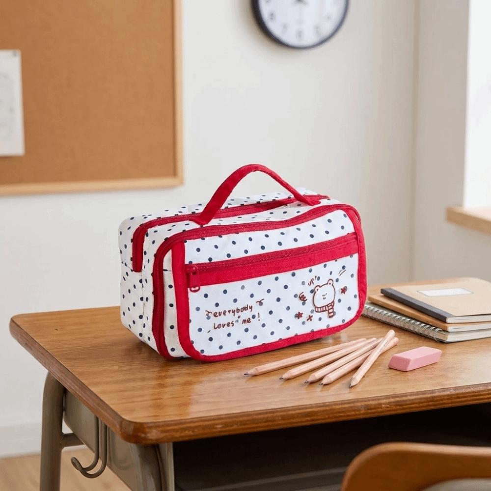 Y2k Polka Dot Pencil Case Desktop Storage Stationery Storage Bag Pencil Pouch Kids