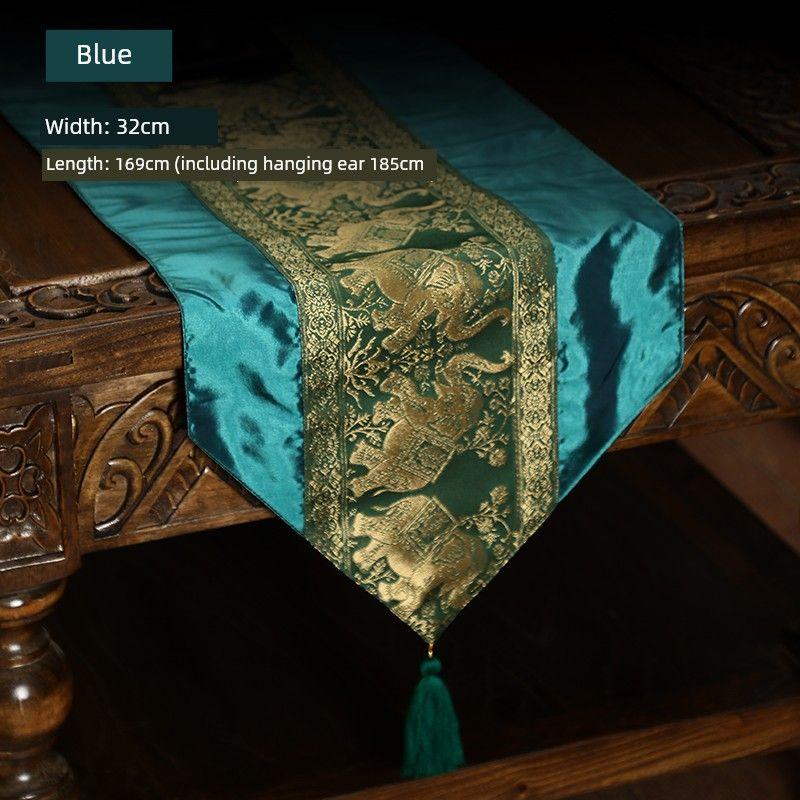 

Southeast Asia Thai Zen Style Waterproof Tea Table Fabric Table Flag Blue Width 35cm total length 192cm