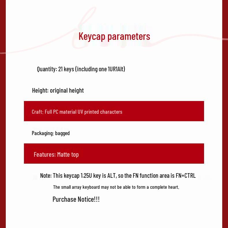 Frosted Red Heart Keycaps - Customizable High-Value Original Height (Keycaps Only)