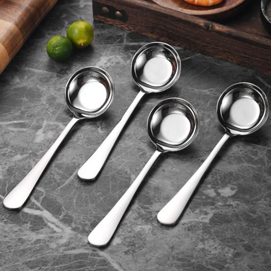 Stainless Steel Spoon High Precision Mirror Polished Spoon Comfortable Curved Long Handle Round Spoon for Home Restaurant