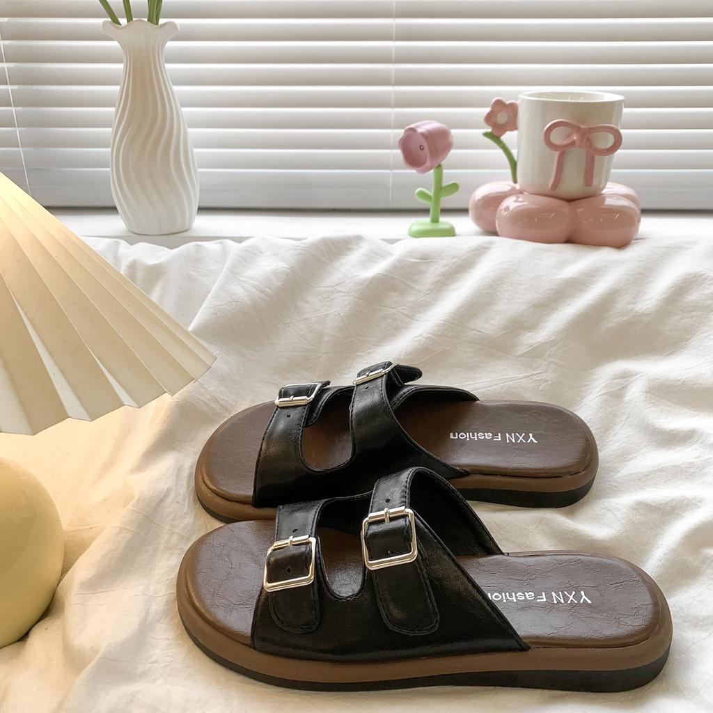 Fashion Slippers for Women 2025Summer Thick-soled Slippers Designer Belt Buckle Slipper Luxury Leather Sandals for Women Sandalias Mujer
