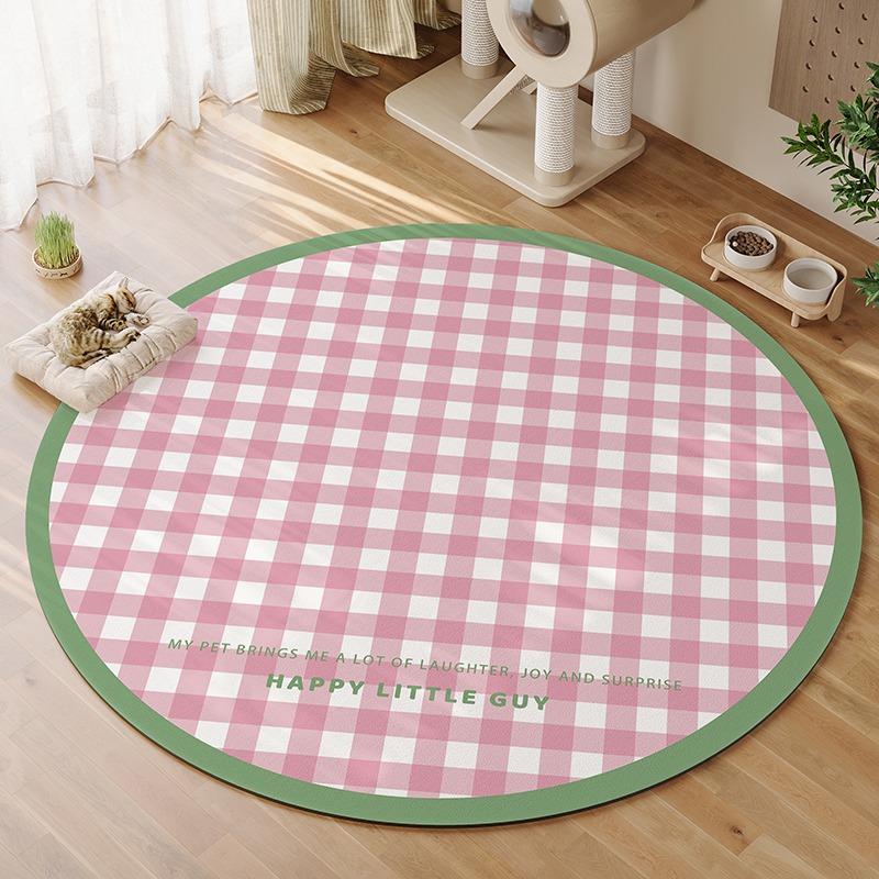 

Rug for Round Pet Waterproof Floor Mat Blue Yellow Plaid Carpets Pvc Leather Anti-urine Non-slip Foot Mats Home Decoration Rugs Diameter60cm