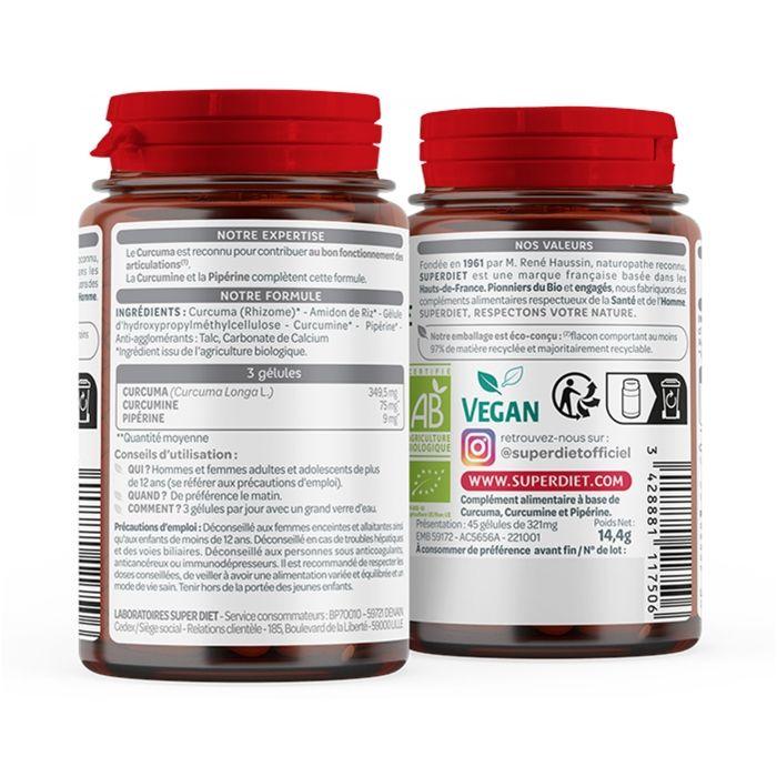 Superdiet Organic Turmeric Piperine 45 Capsules
