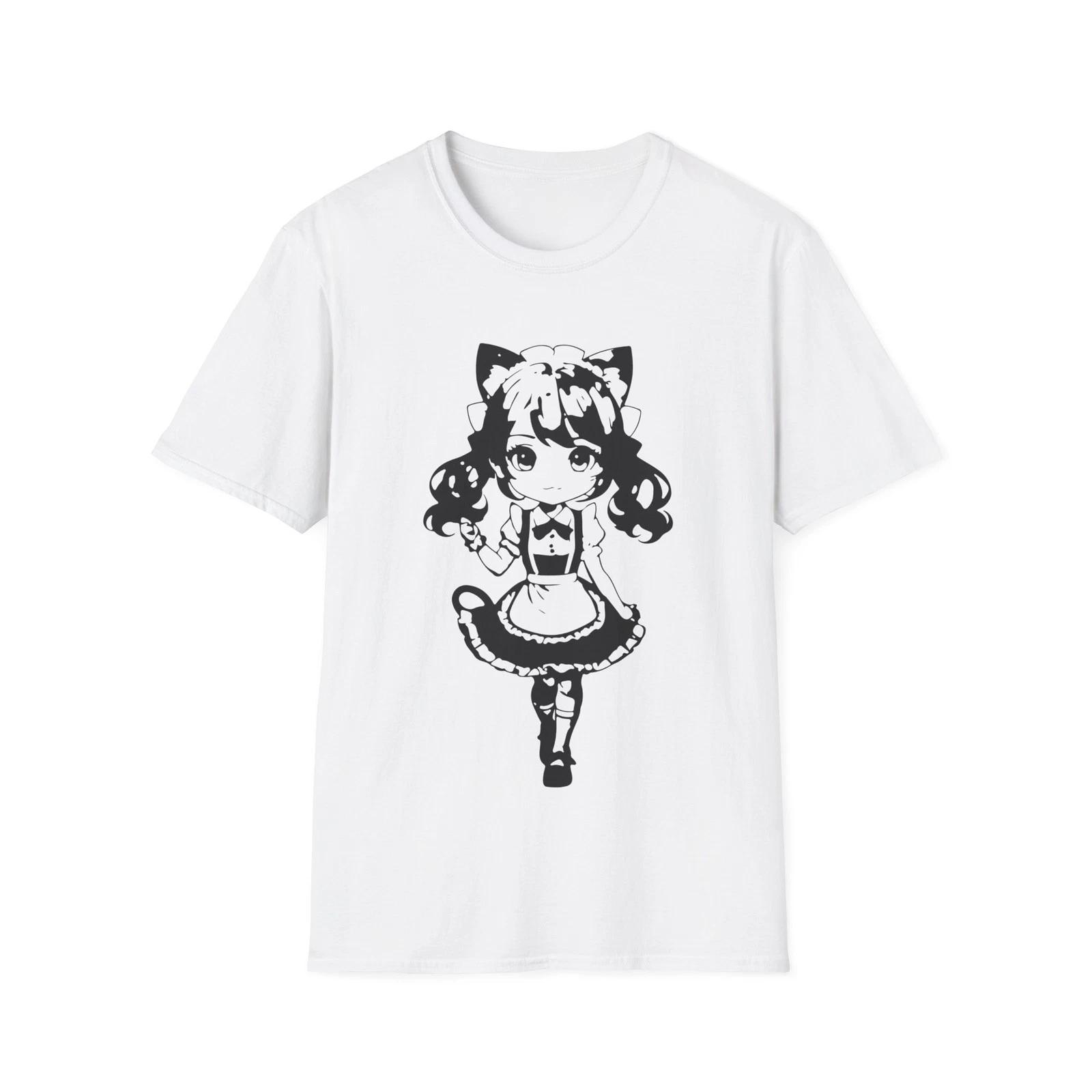 Kawaii Catgirl Maid Anime T-Shirt Chibi Maid Cute Graphic Soft Cotton Tee M