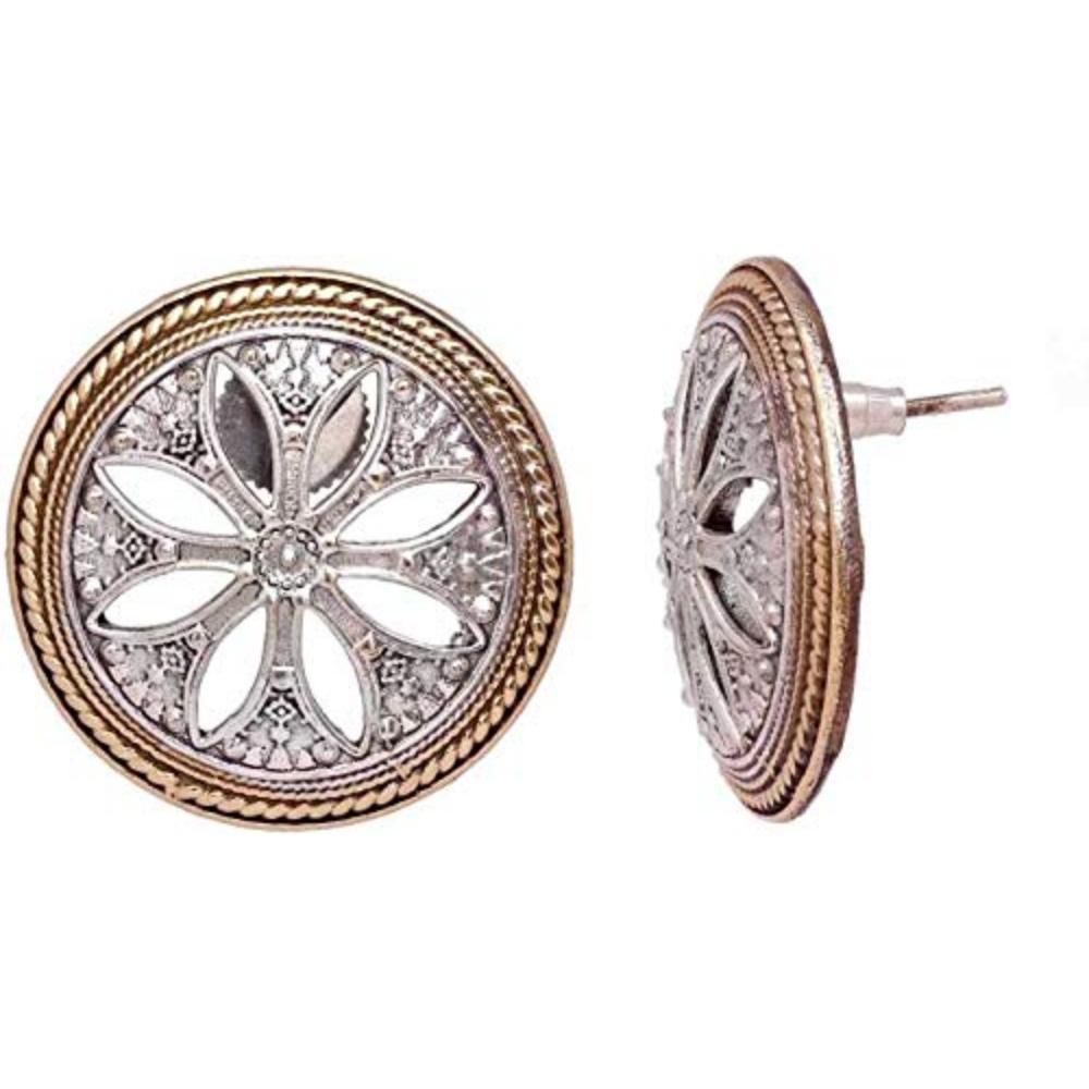 Traditional German Oxidised Silver Alloy Stud Earrings for Women & Girls, Silver