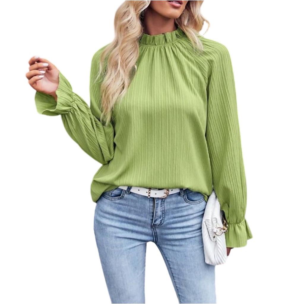 Women's Casual Fashion Leaf Collar Long Sleeve Loose Temperament Top