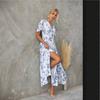 European and American New Large-size Women's Clothing for Printed Dresses, Short-sleeved Waist A-shaped Long Dresses for Women's French Retro