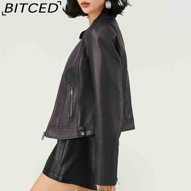 Fashionable Women's PU Leather Jacket, Stand Collar, Lightweight Spring/Autumn Style, Red Leather Jacket