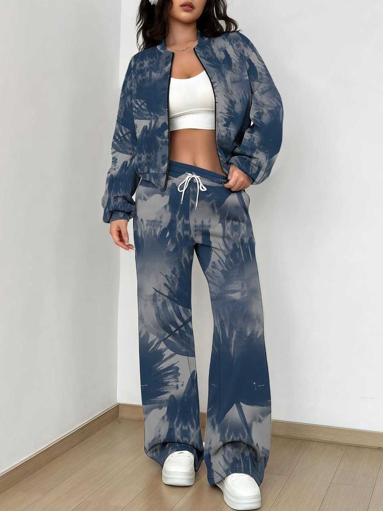 Color Tie-dye Autumn and Winter New European and American Women's Clothing Striped Printing Suit Women