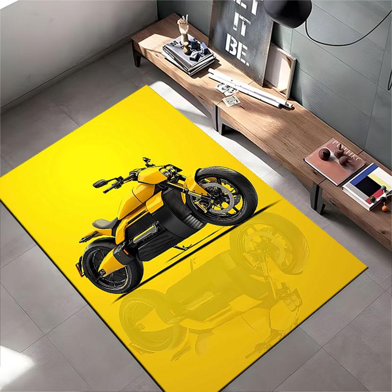 Yellow Motorcycle Design Carpet Suitable As a Non-slip Mat for the Living Room or Bedroom Sofa