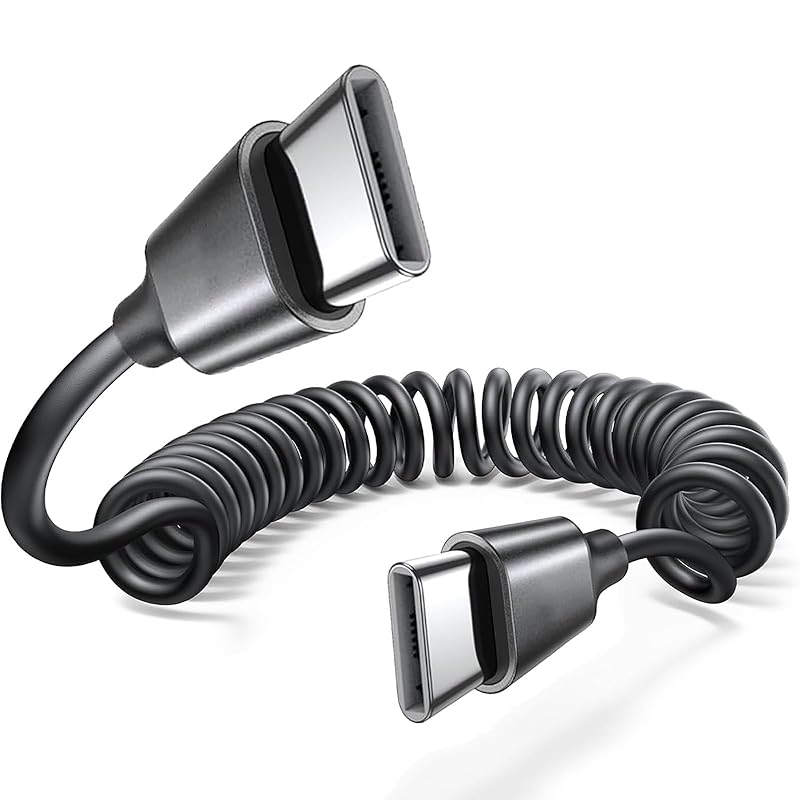 Спиральный кабель USB C — USB C для iPhone 17 1,5 м для iPhone 16e Выдвижной кабель для быстрой зарядки, Пружинный кабель USBC — USBC iPhone 16e (USB на USB-C) USB-C to USB-C