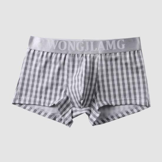 Men Casual Underwear Mid-rise Letter Plaid Print Patchwork Design Shorts Briefs 3D U-convex High Elasticity Panties