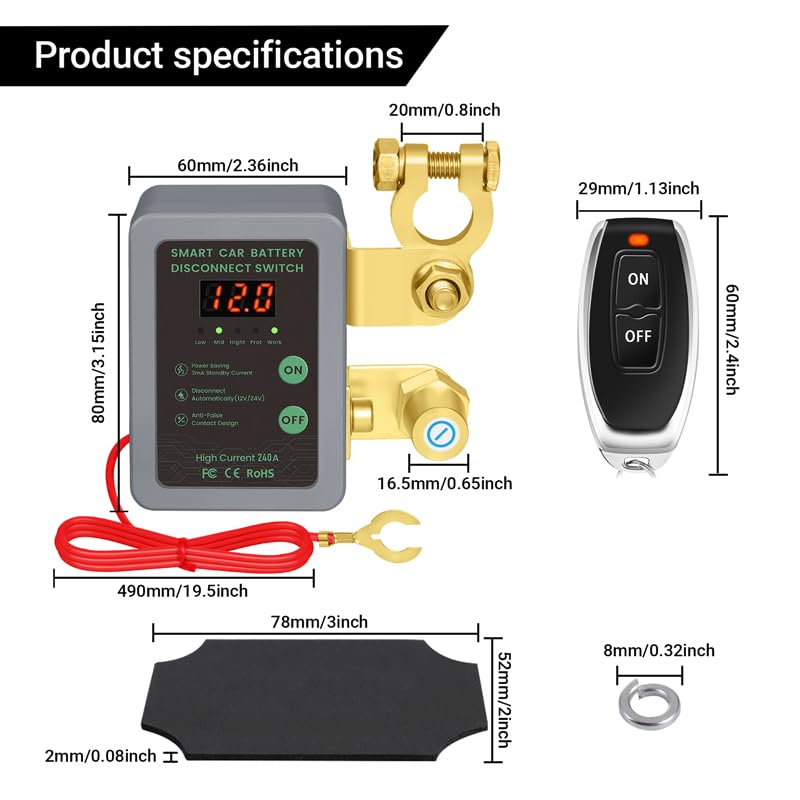 Remote Car Battery Cutoff - 12-24v Kill Switch, Auto Disconnect