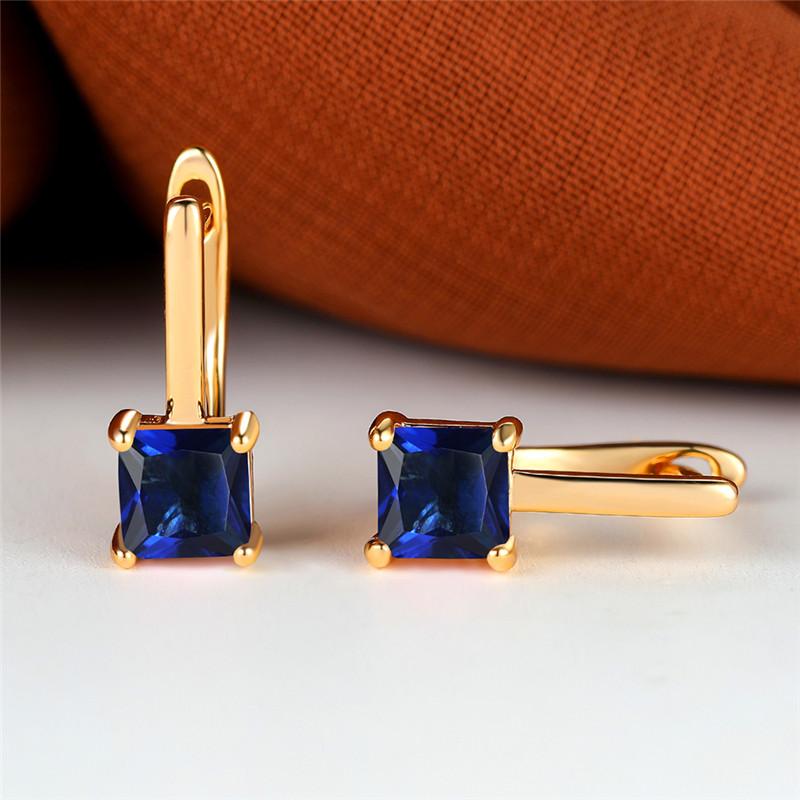 Red Zircon Square Stone Earrings Multicolor Crystal Hoop Earrings Antique Gold Color Engagement Earrings For Women Bride Jewelry
