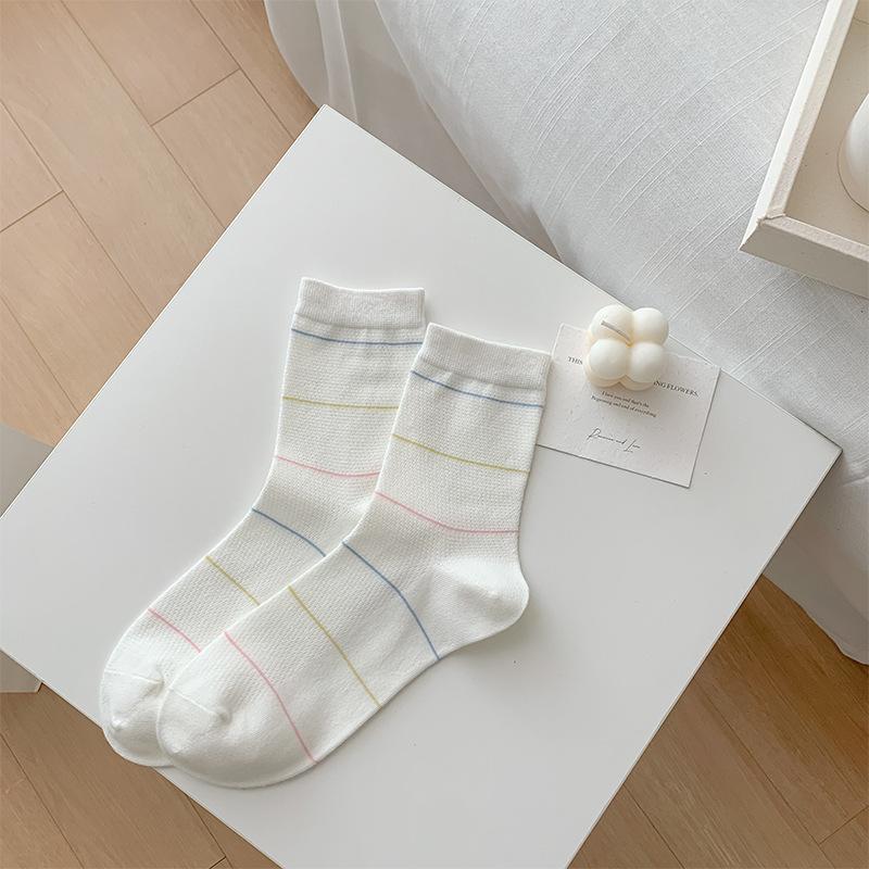 

Белые носки, Тонкая сетка, Влагоотводящие, Дышащие, В горошек, Милые носки средней длины для весны и лета 1 pair