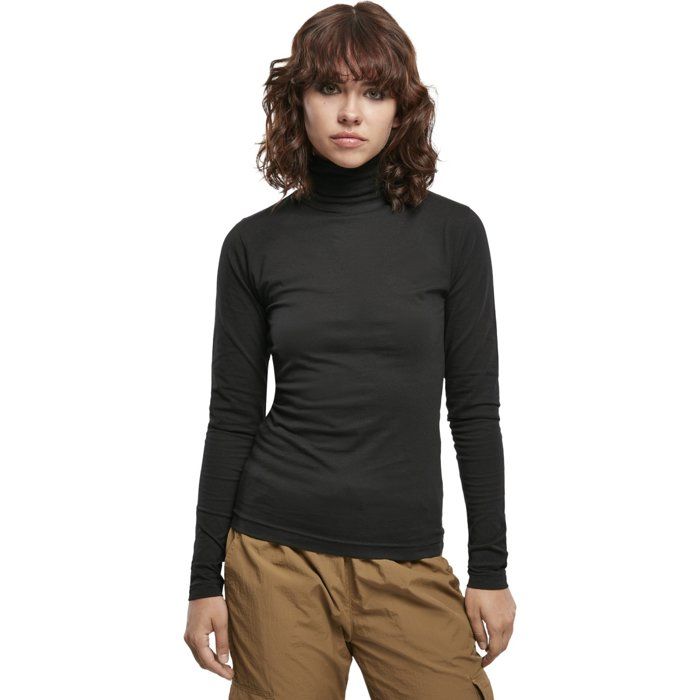 T-shirt À Col Roulé - Urban Classics - Longsleeve - Noir - Femme - Regular