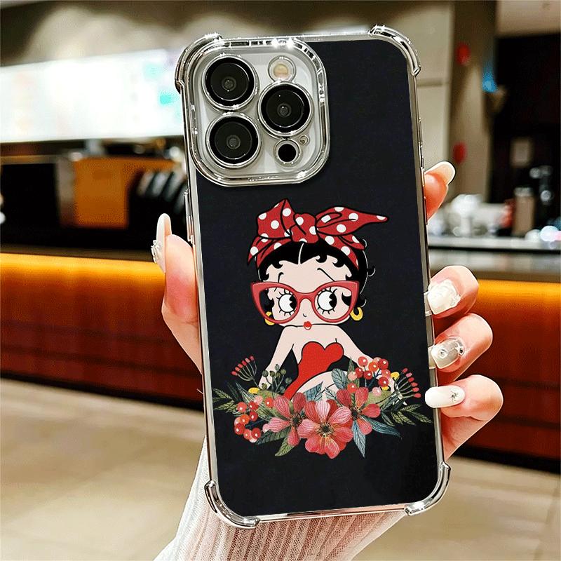 B-Bettys B-Boops Girl Plating Phone Case For Iphone 16 17 Pro Max Air 16E 14 15 Plus 12 13 Mini Anti-Fall Airabag Cover