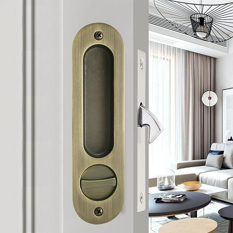 6.8" Privacy Pocket Door Lock Hardware Invisible Recessed Handle Latch with Keys Pocket Sliding Door Lock,Bronze