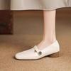 Retro Square Head Leather Shallow Mouth Single Shoes Women's Sheep R Leather Low Heel Women's Shoes 2025 New Spring and Summer British Small Leather