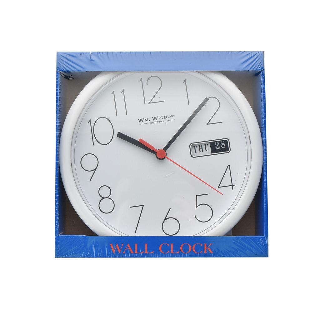 Hometime Den/Datum Nástěnné hodiny-Bílé pouzdro/Bílý ciferník 8.5 Kulaté +B