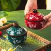 Vine Flower Stew Cup Ceramic Crock Pot Soup Stew Cup Household High-value Steaming Cup Water-proof Stew with Lid One Person Soup Cup Stew Pot
