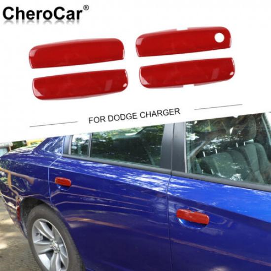 Set For 2011- Dodge Charger ABS Red Door Handle Covers Decoration Cover Trim