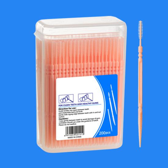 200Pcs/Box Disposable Double-End Toothpick Brush Plastic Interdental Brush Toothpick Dental Plaque Removal Flosser Teeth Cleaning Tools