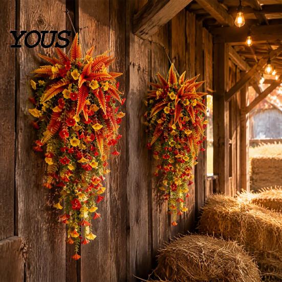 Maintenance Free Decorative Plants Fall Artificial for Hanging, UV-Resistant Faux Flowers, Realistic Plastic Flowers Garden Trailing Vines Autumn