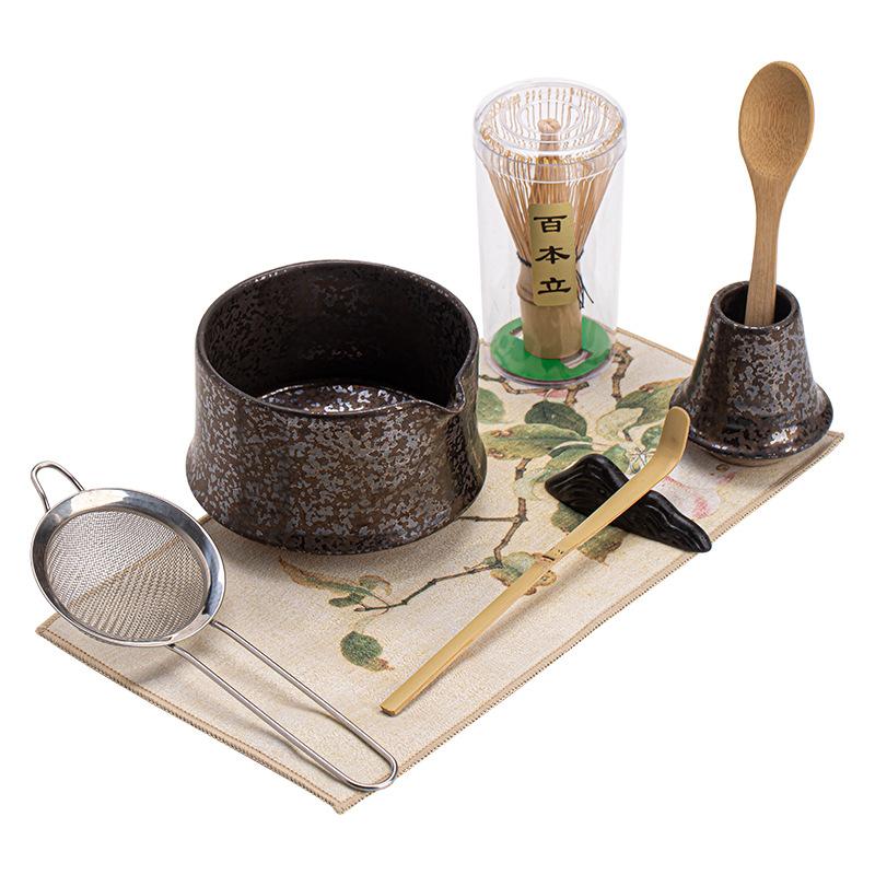 Ancient Pottery Bamboo Rhythm Tea Set Complete Set Retro Tea Brush Japanese Matcha Set Kit Green Tea- Powder Tea Ordering Tools