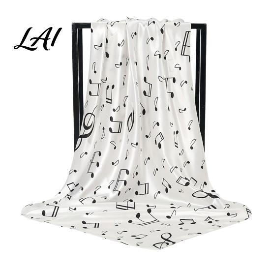 Large Decorative Neck Scarf Women Satin Square Scarf 35"x35" Musical Note Printed Gift for Music Lovers Silky Neckerchief Shawl Wrap Multifunctional