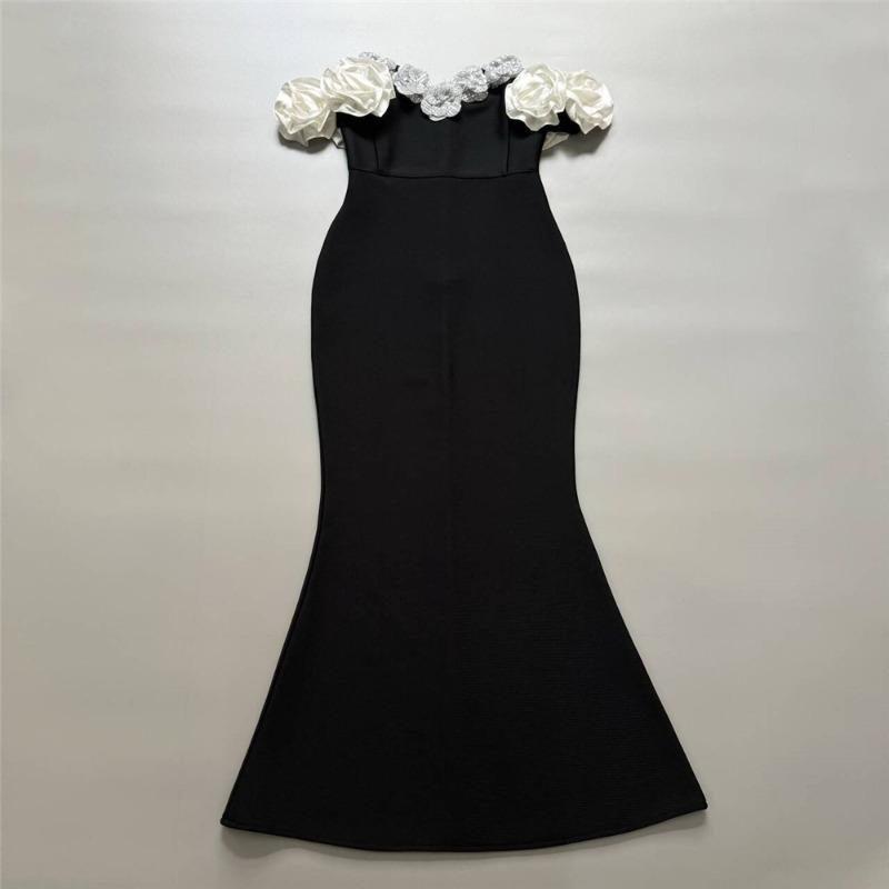 New Evening Dress Elegant Fashion Off-Shoulder V-Neck Bandage Dress Sexy Party Fishtail Dress Outside