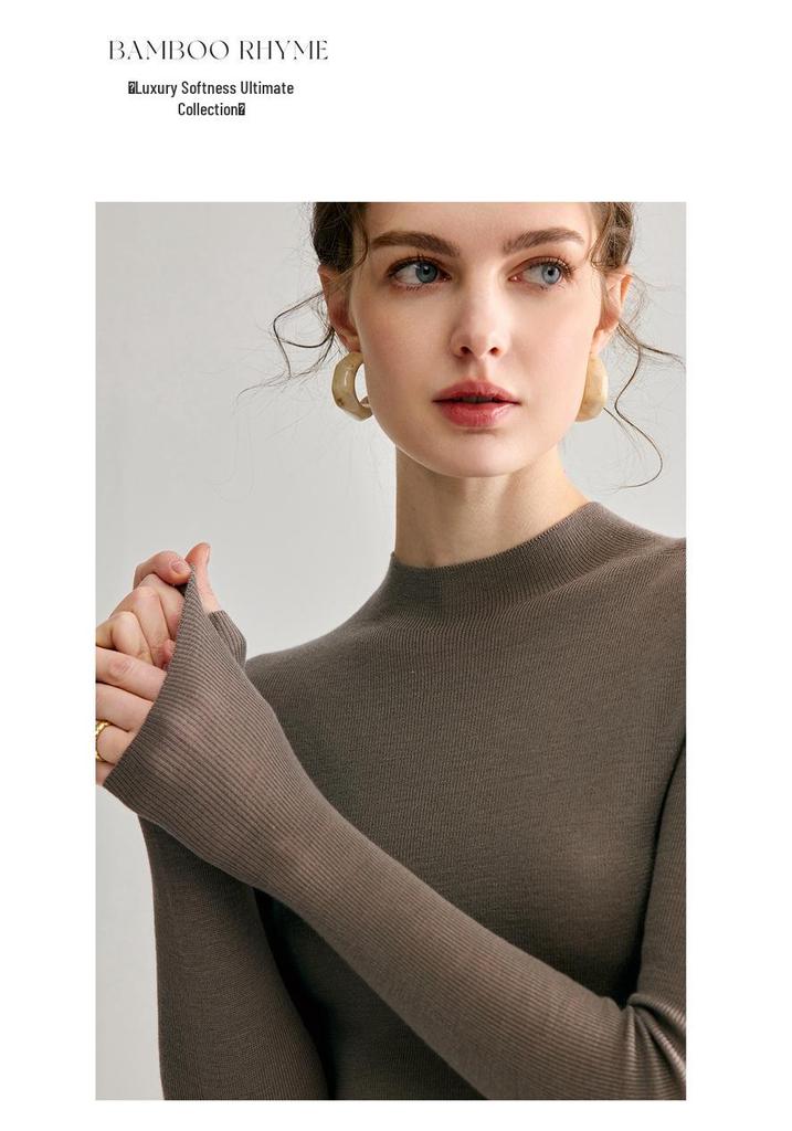 Women's Seamless 60-Count Fine Wool Half-High Neck Knit Sweater - Slim Fit Autumn/Winter Base Layer